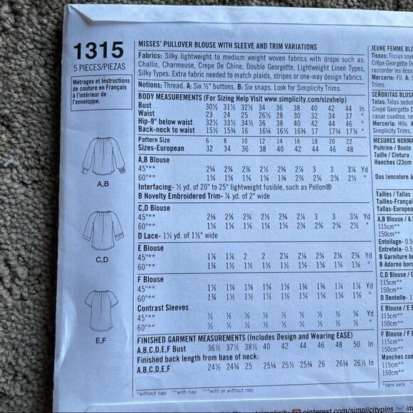 Simplicity Pattern 1315 Misses Pullover Blouse Size 6-14 - Picture 3 of 7